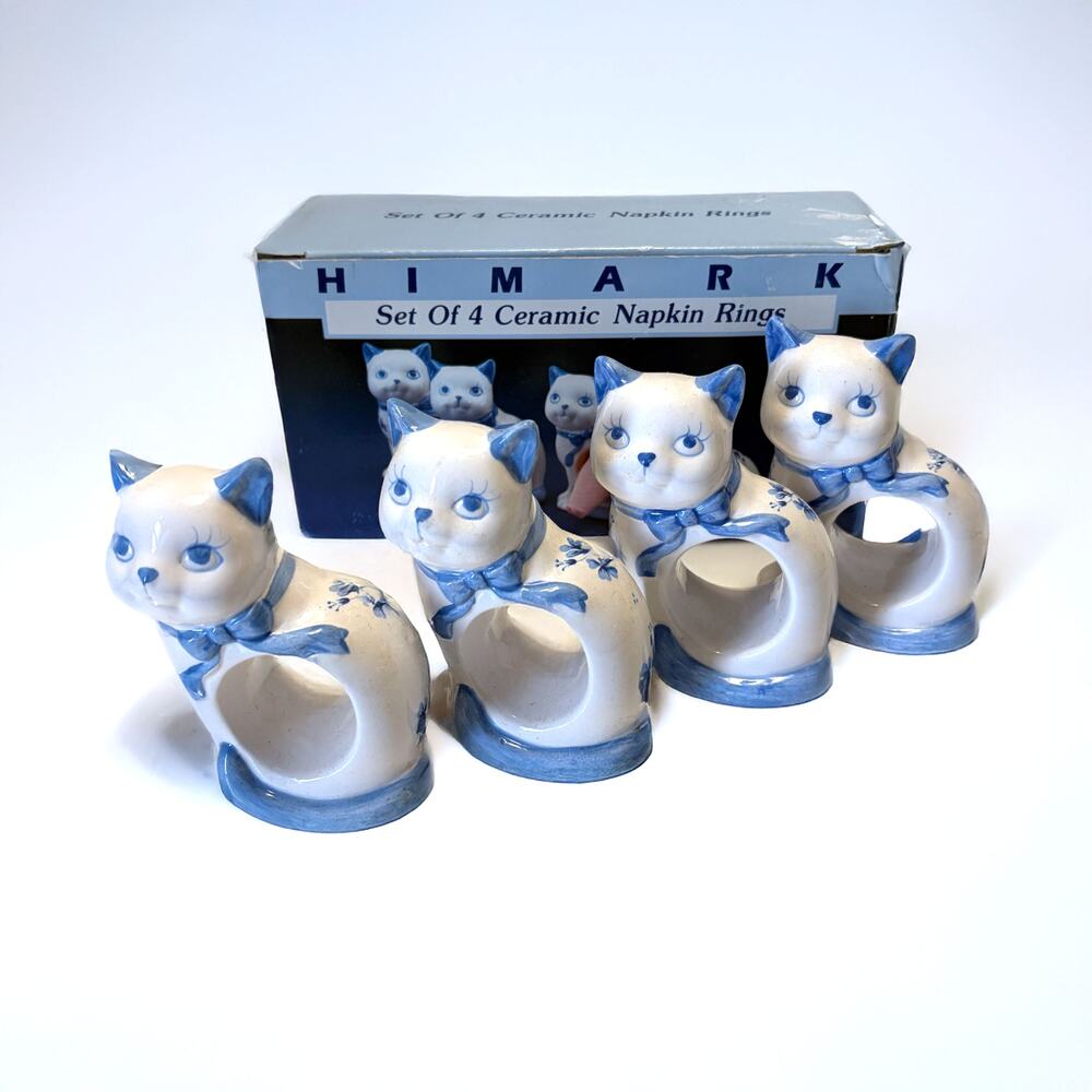 HIMARK NEW VTG Cat Ceramic Napkin Rings Set for 4